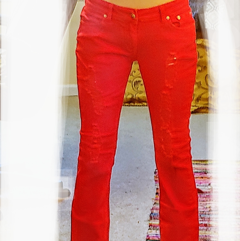 Red Distressed Style Jeans - Picture 6 of 12